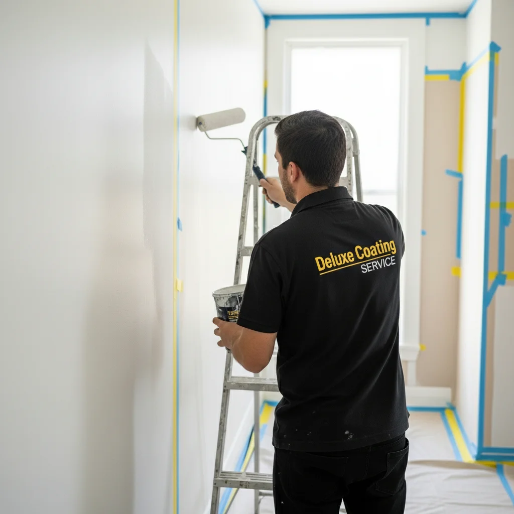 painter painting a wall with white color